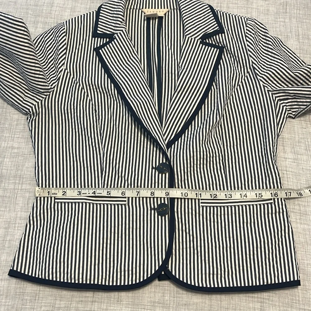 Sandro seersucker navy white stripe blazer - Picture 11 of 13
